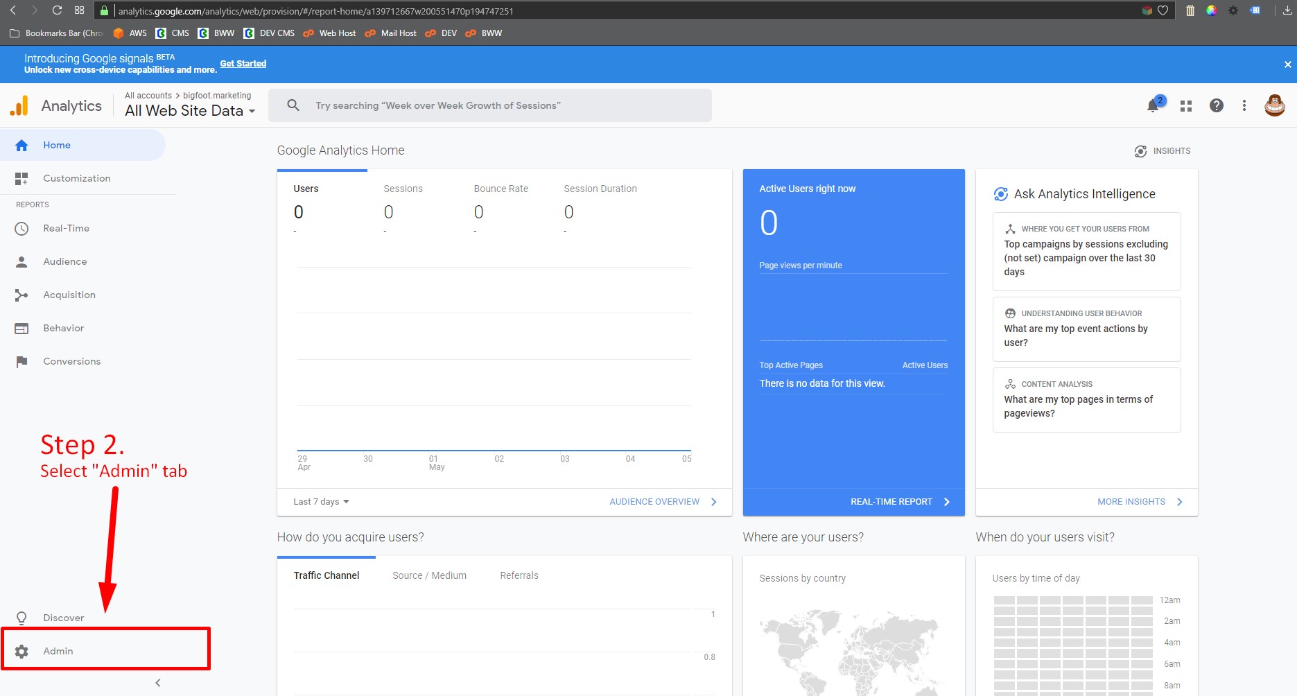 Step 3. Tap on Admin tab in Google Analytics